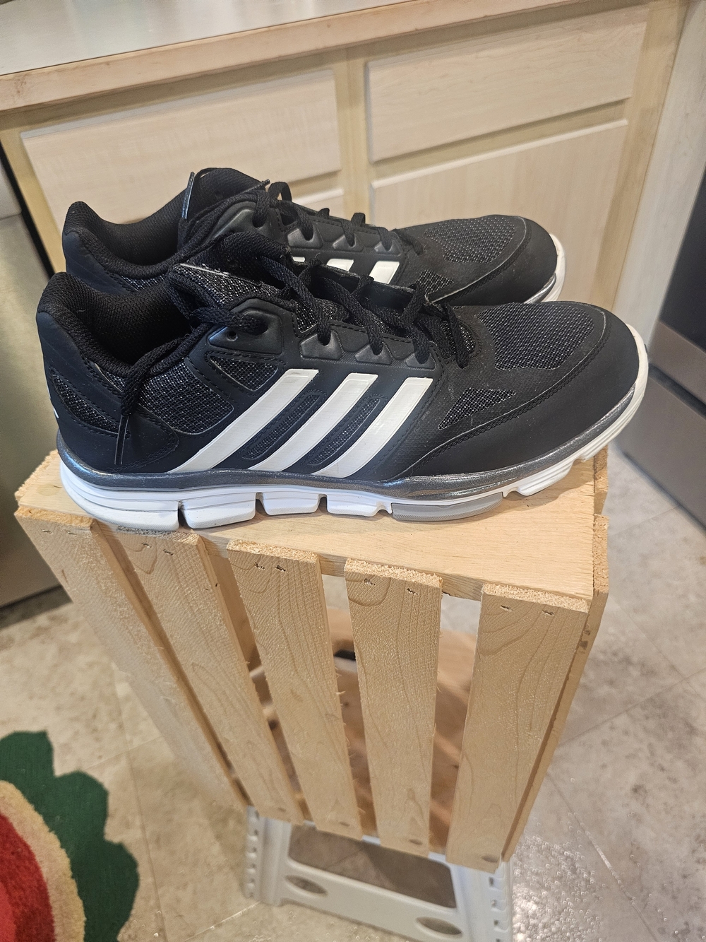 adidas Black Athletic Shoes with White Stripes